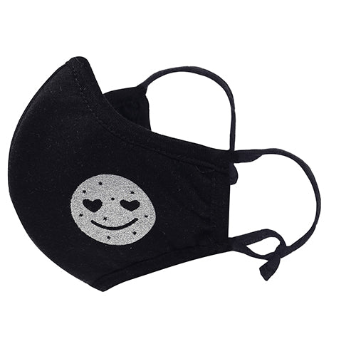 Silver Smiley Glitter Adjustable and Washable 5 Layer Face Mask